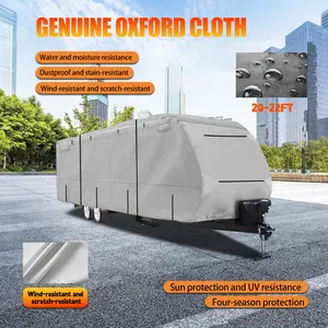 RV Cover Upgraded 8 Layers Top Camper Cover Windproof Travel Trailer Cover RV, Tire Cover,Hauler Cover with Tongue Jack Cover, Extra Long Windproof Ropes (20-22FT)