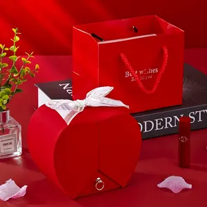 Elegant Red Heart-Shaped Jewelry Gift Box with White Ribbon - Perfect for Necklace, Ring, Earrings - Ideal for Valentine's Day, Mother’s Day, Father’s Day, Christmas, Birthdays & Anniversaries, Romantic Gift Packaging Decorative Rope Handle, Jewelry Box