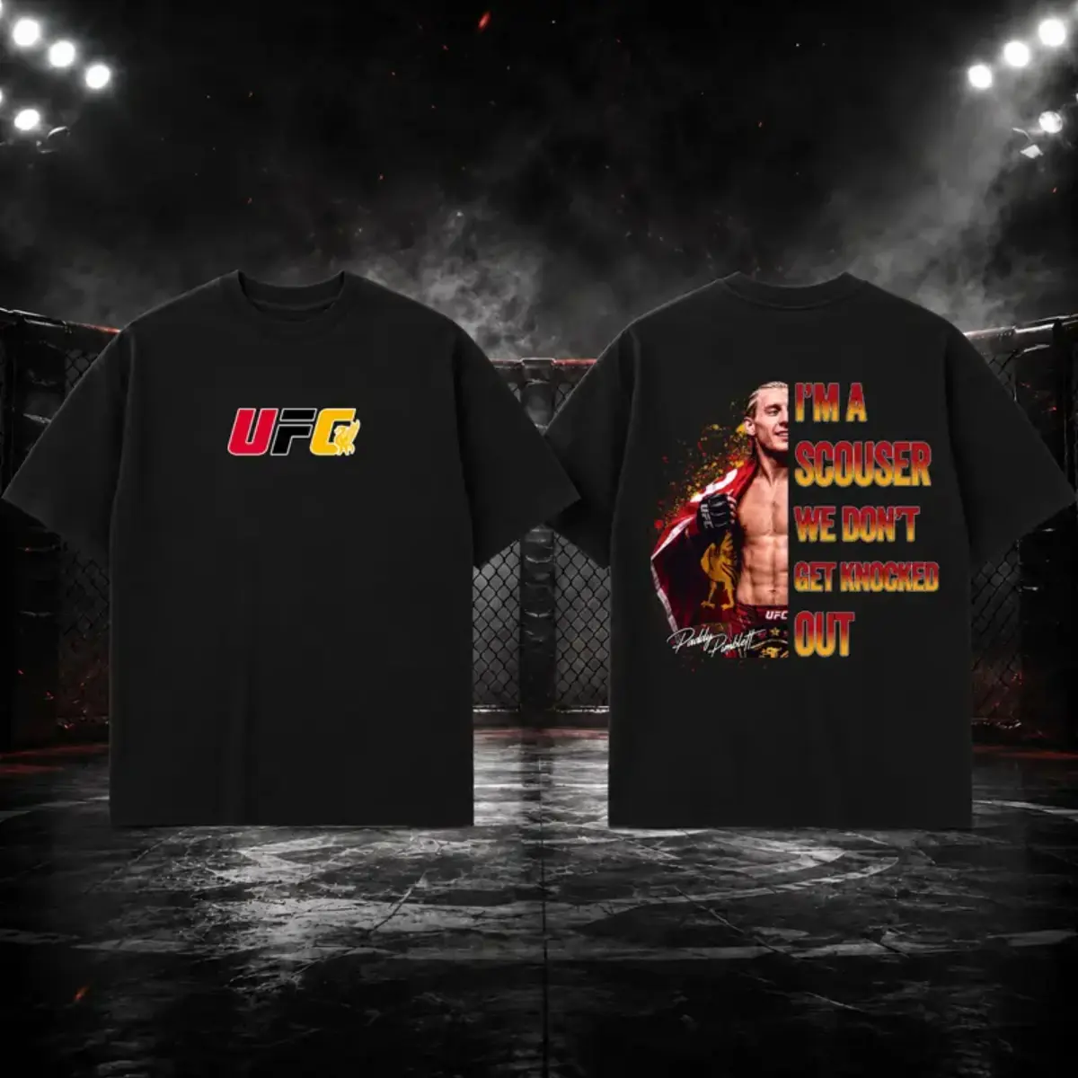 UFC Paddy Pimblett Unisex Cotton Tee, Paddy Pimblett " I'M A SCOUSER WE DON'T GET KNOCKED OUT " Tee, UFC Sports Shirt, UFC Vintage Cotton Tee, UFC Merch, Vintage Casual Style Gift