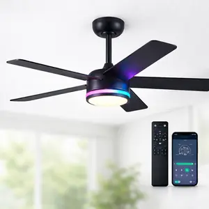 Asyko RGB Ceiling Fan Light With Remote Control &App 46 inch, led lights bedroom Christmas ambiance light, Quiet Reversible Motor for Bedroom