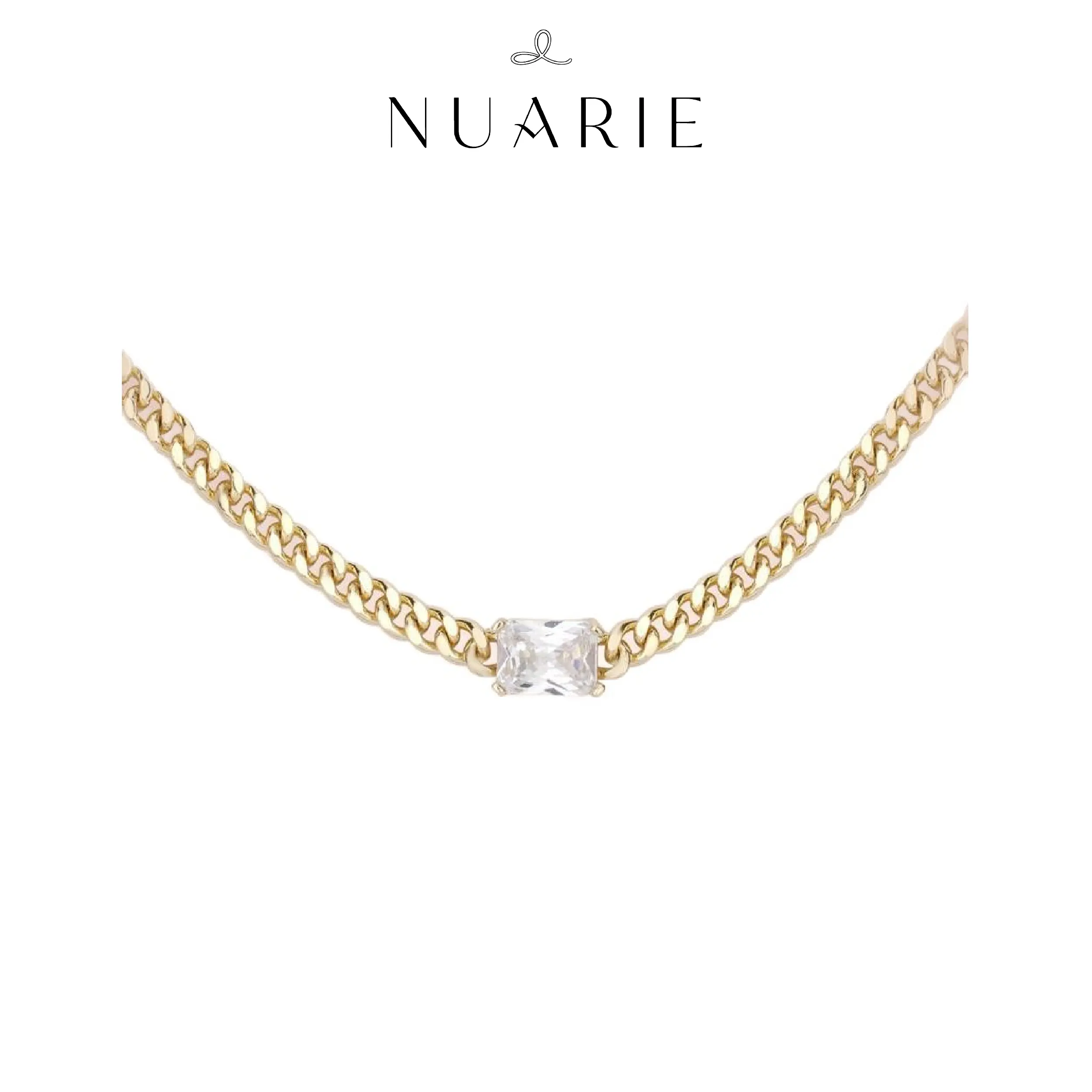 Women's Cuban Link Chain Necklace - Gold-Plated Titanium Alloy Retro Short Choker with Geometric Square Pendant and Cubic Zirconia, Collarbone Costume Jewelry, Modern Versatile Accessories