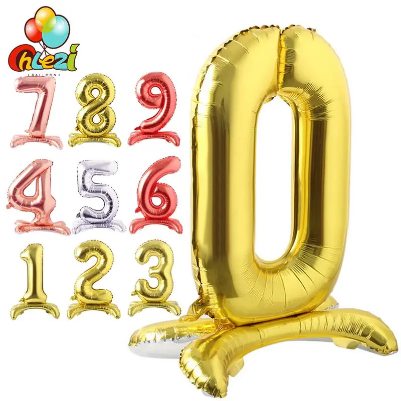 Rose Gold Silver Red Balloon Wedding Birthday Party Decorations Kids Toys Shower Standing Black Number 2 Birthday Balloons