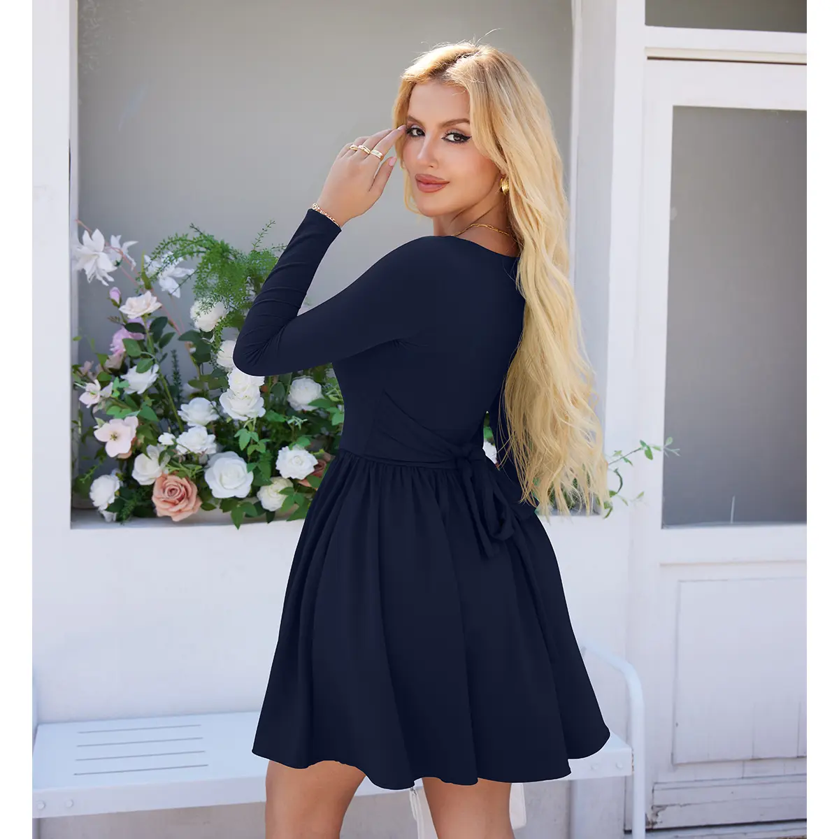 OYS Women's Casual Long Sleeve Square Neck Back Belt A Line Ruffle Hem Mini Dress with Pockets - TikTok Shop OYS Women's Casual Long Sleeve Square Neck Back Belt A Line Ruffle Hem Mini Dress with Pockets - TikTok Shop