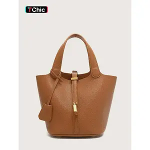 Mini Faux Leather Bucket Bag for Women, Fashionable Bucket Bag, Trendy PU Small Handbag Purse, Girl's Vegetable Baskets bag, Retro Top Handle Tote Bag, Suitable For Commuting, Parties, TravelSatchel, Work