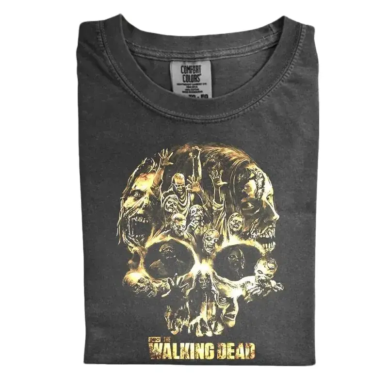 The Walking Dead Zombie Skull Vintage Comfort Color Shirt, Horror Skull Shirt, Gamer Gift for Men, Gift for Women, Crew Neck T-shirt, Trending T-shirt