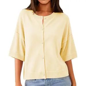 Womens Short Sleeve Cardigans Button Up Casual Soft Lightweight Cardigan Sweaters Knit TopsAB20Lumora Living