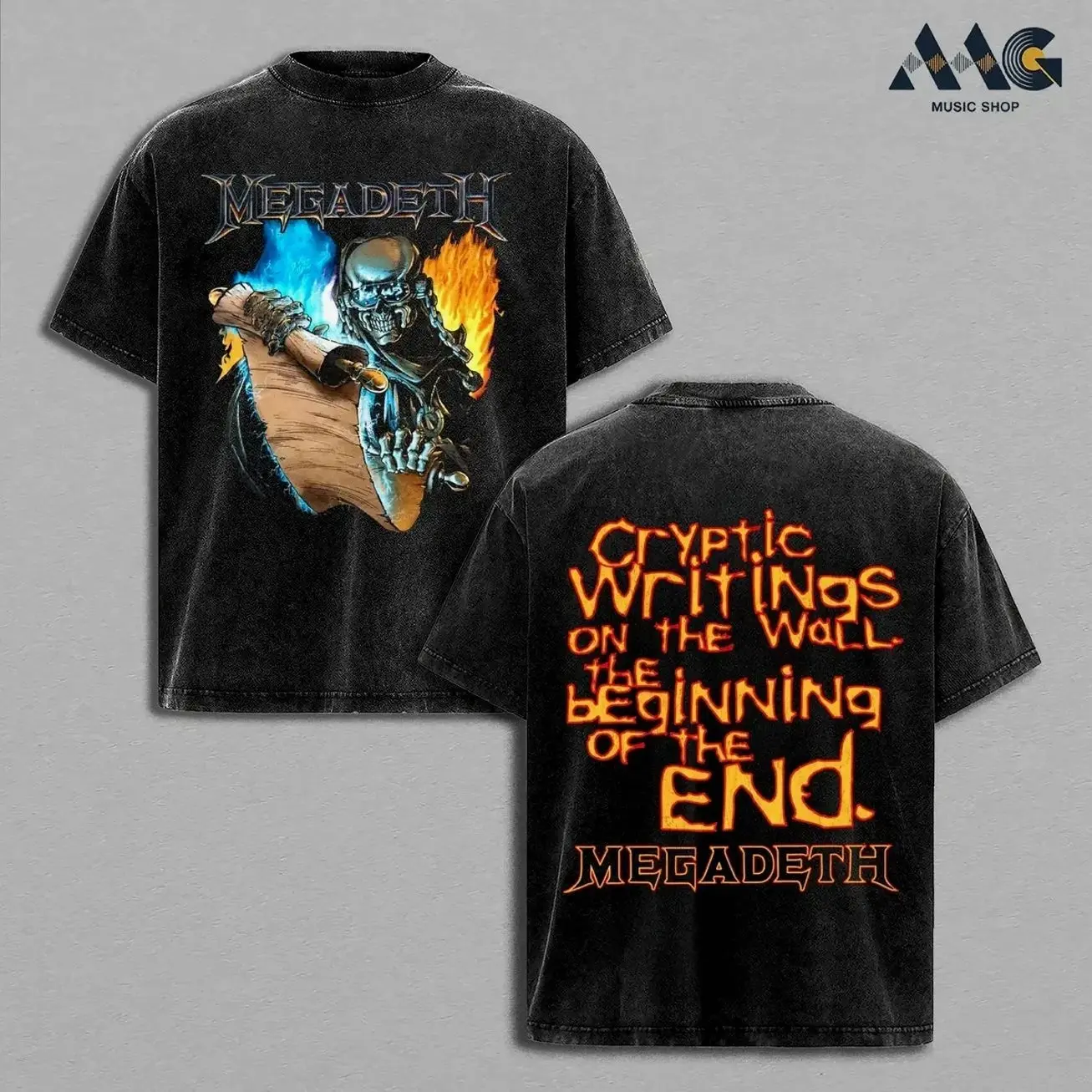 Megadeth Cryptic Writings Vic Rattlehead Streetwear Heavy Cotton Top, Thrash Metal Rock Band Concert Merch, Oversized Graphic Tee Men, Y2k Casual Fashion Apparel, Vintage Washed Heavyweight Short Sleeve Top, Graphic Tee Unisex Heavyweight UWT