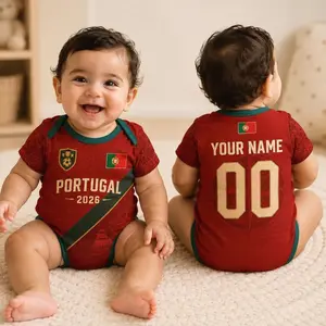 Personalized Portugal Baby Soccer Bodysuit, Custom Name Number Newborn Jersey Onesie, Red Green Football Fan Baby Outfit C7S