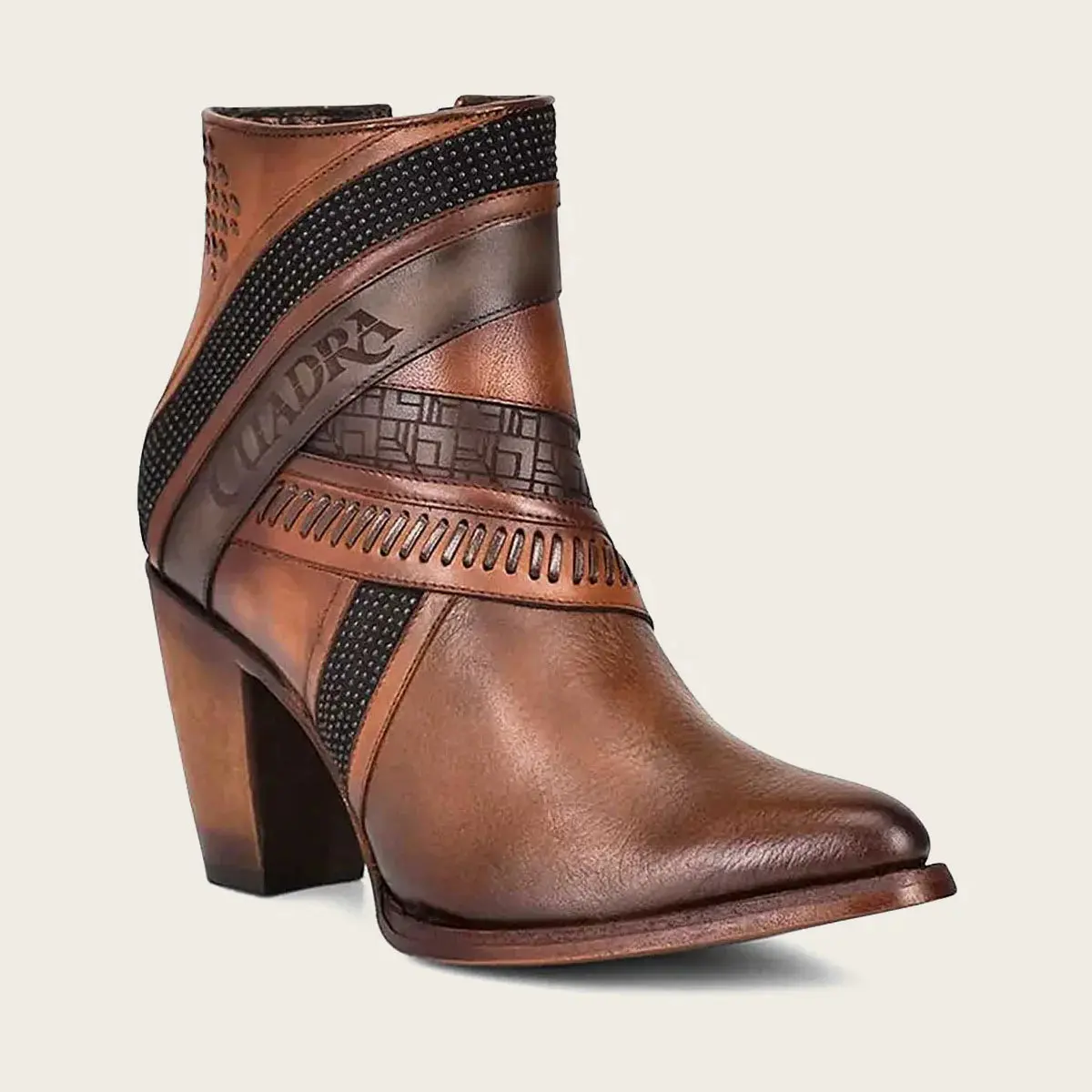 CUADRA WOMENS HAND-PAINTED BROWN LEATHER ANKLE BOOTIE CUADRA WOMENS HAND-PAINTED BROWN LEATHER ANKLE BOOTIE