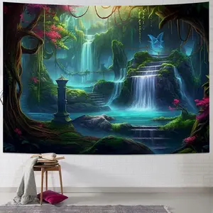 Enchanted Forest Tapestry Fairy Forest Backdrop Fantasy Theme Wall Hanging Photography Background Magical Decor for Living Room Bedroom Indoor Outdoor Home Decoration