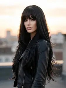 26 Inch Black Long Straight Wigs for Women, Gorgeous Fluffy Wigs with Bangs, Synthetic Full Machine Wigs for Party, Daily Use