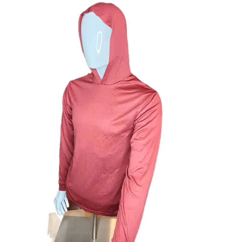 Ultra light weight Burgundy Long sleeve hoodie shirt / polyester birdeye Fabric for quick dry (True To Size)