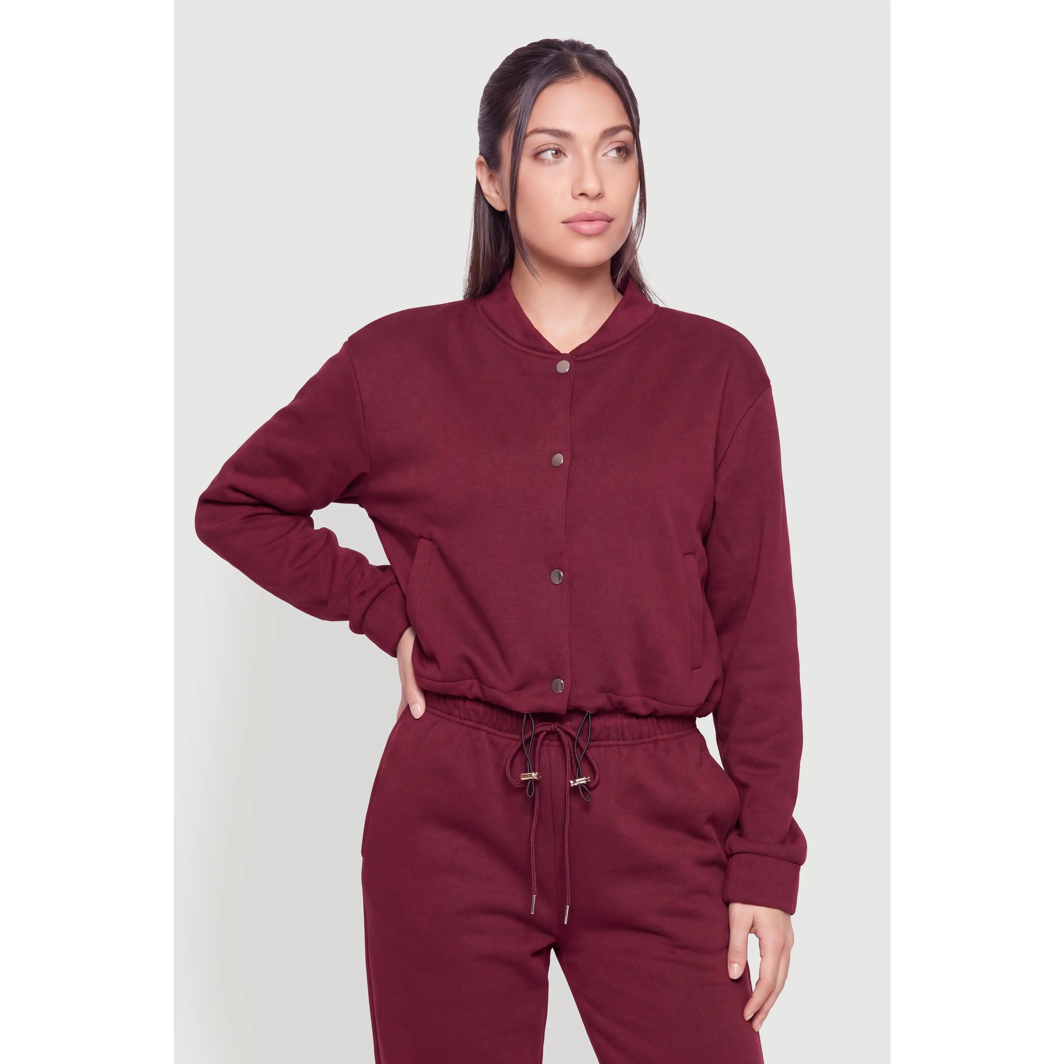 Snap Button Front Bomber Jacket