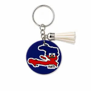 Haiti Flag Keychain - Durable Acrylic Compact Handmade Stylish Keychain, Practical Souvenir for Travel Enthusiasts & Shopping Use