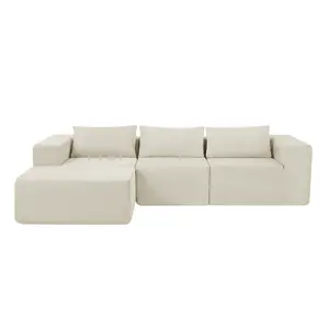 107" Compressed Sectional Sofa for Living Room, Khaki Fabric Couch with L-Shape Design, Space-Saving Modular Sofa Set for Apartment, Easy Assembly, 1-Pack, Living Room Furniture for Apartment, Lounge, Family Room, Office and Home Seating