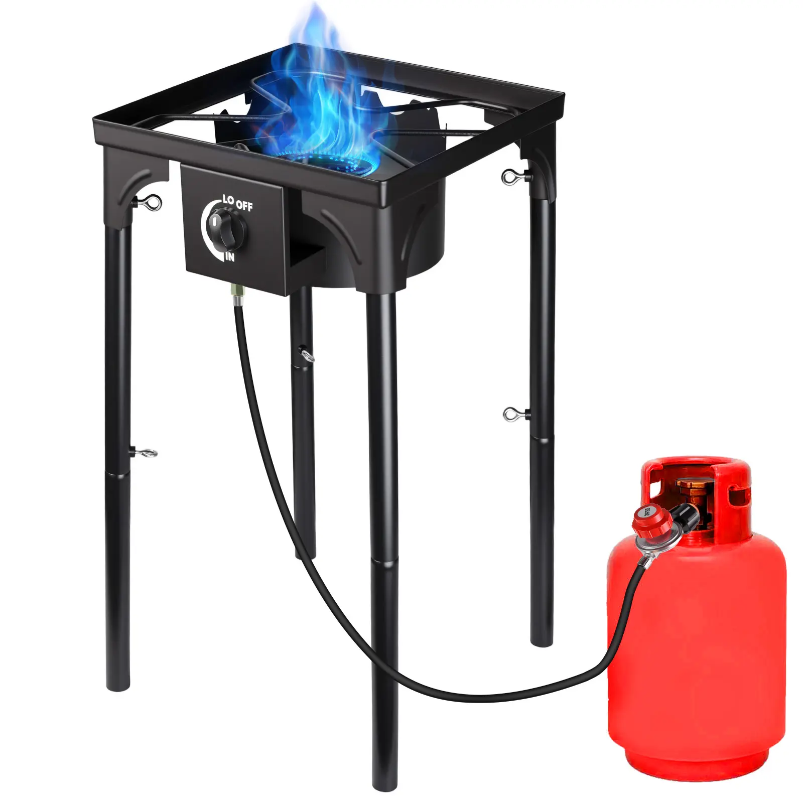 High-Pressure Metal 1-Burner Propane Gas Stove, 100000 BTU Compact Portable Outdoor Cooker with Adjustable Flame, Leak-Stop Flow, Detachable Legs for Carry & Regulator for Backyard BBQ, Camping