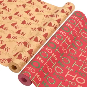 2 Rolls Christmas Wrapping Paper - 17 Inch  49.2  Per Roll, Recyclable Red Brown  Xmas Wrapping Paper for  Box Decoration