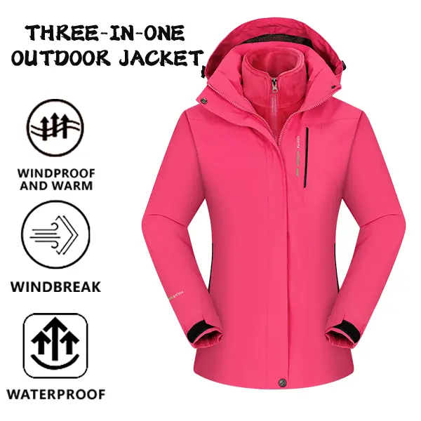 Women’s 3-in-1 multifunctional softshell jacket — windproof, waterproof, warm outerwear suitable for hiking, skiing, and various outdoor adventures