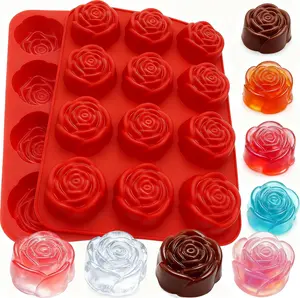 2 Pack Rose Silicone Mold Rose Flowers Shaped Silicone Molds 24-Cavity Valentine's Day Roses Chocolate Mold Nonstick Molds for Baking Cupcake Pan Chocolate Pudding Candy Ice Cube Candles Soaps