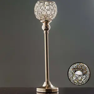 Crystal Votive Pillar Candle Holder 16" Gold - Metal Tealight Round Stand for Upscale Decor