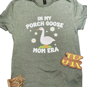 Porch Goose Mom Era Women's Summer Tee - Casual Comfortable Streetwear T-Shirt for Women - Womenswear, Top, Check, Tshirt Crewneck