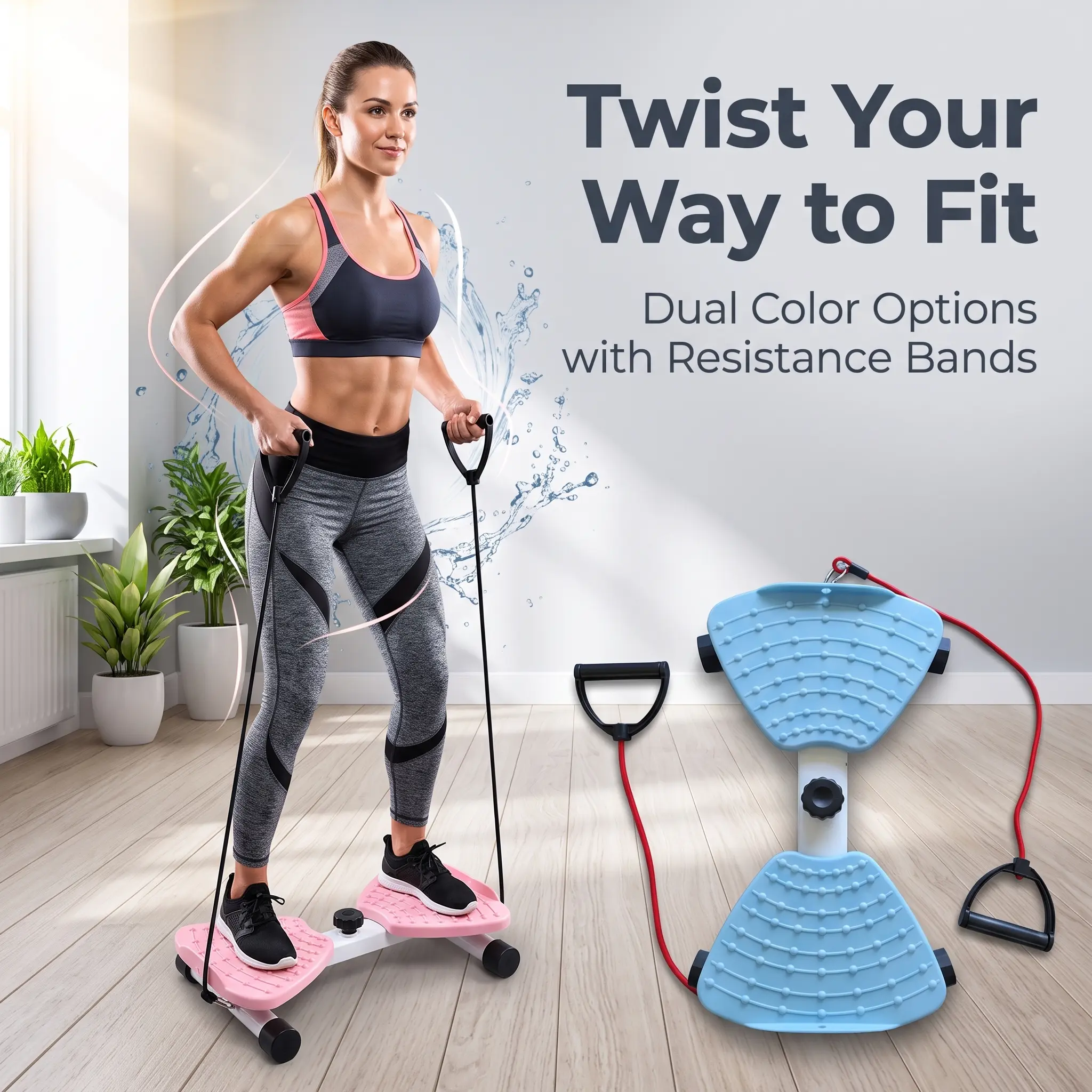 Dual Function Twist Board Equipped with Pull Ropes, Compact Full Body Training Gear, Adjustable Tension Twist Fitness Machine for Waist Leg Arm Shaping, Lightweight Indoor Workout Equipment Suitable for All Family Members