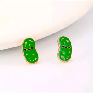 Green Enamel pickle cucumber Earrings with Black Accents for Women's Fashion Jewelry