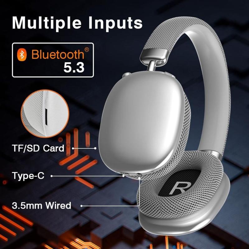 Wireless Over Ear Headphones,Noise Canceling Bluetooth Headphones with Microphone 48H Playtime HiFi Stereo Lightweight Soft Earpads Headset Deep Bass Android iOS Compatibility for Home Travel Office