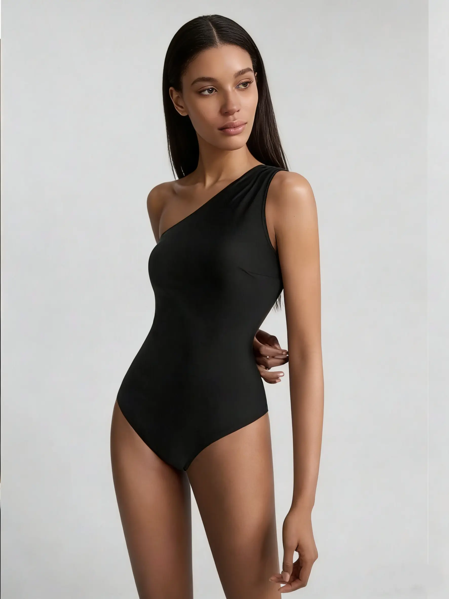 Women's Black Asymmetric One Shoulder Backless Swimsuit | Ins Celebrity Inspired Bohemian Western Style | High-Grade Breathable Resort Beach Wear | Exotic Vibe Vacation Outfit For Country Concert
