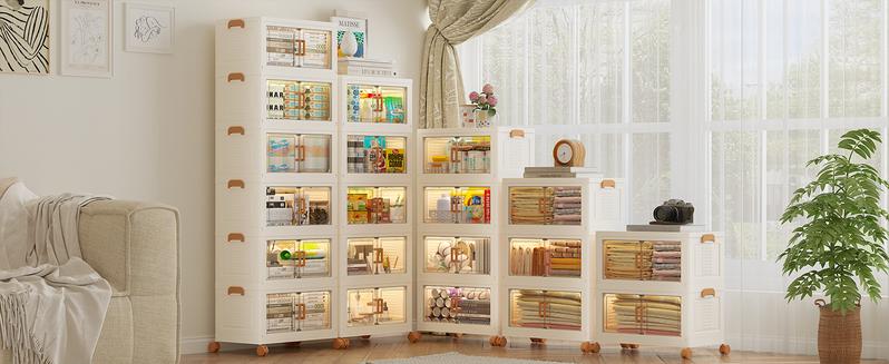 [Clearance/Spe]Raybee Small Plastic Clear Storage Bins with a Lid, Mini Stackable Storage Containers with Wheels, Folding Storage Boxes, Cute Closet Organizers for Living Room,Office,Dorm