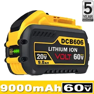 9000mAh 20V/60V Lithium Ion Replacement for Dewalt 60V Max Battery High Power Cell DCB606 DCB609 DCB612 Compatible with Dewalt 20V/60V Max Cordless Power Tools