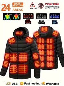 Men's heated jacket, couple style, 24-zone heating, ideal for outdoor camping and daily casual outings, windproof jacket, popular in cold regions