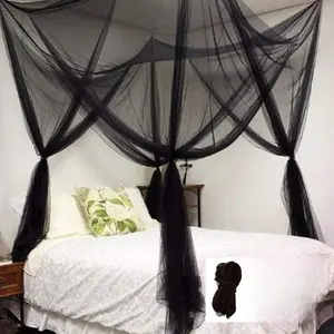 Bed Canopy Mosquito Net Curtains for Full Queen King Size Bed Indoor Outdoor Gothic Room Decor Screen Netting Black Machine Washable XL Size 86.6L x 78.7W x 98.4H