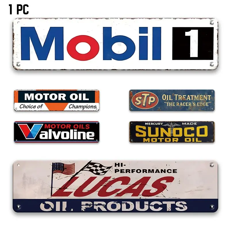 Retro Classic Motor Oil Logo Tin Signs, Vintage Garage Signs, Vintage Automotive Brand Themed Wall Art Decor, Waterproof Weatherproof Metal Plaque for Man Cave Workshop Vintage Plaque Decoration 1 PC