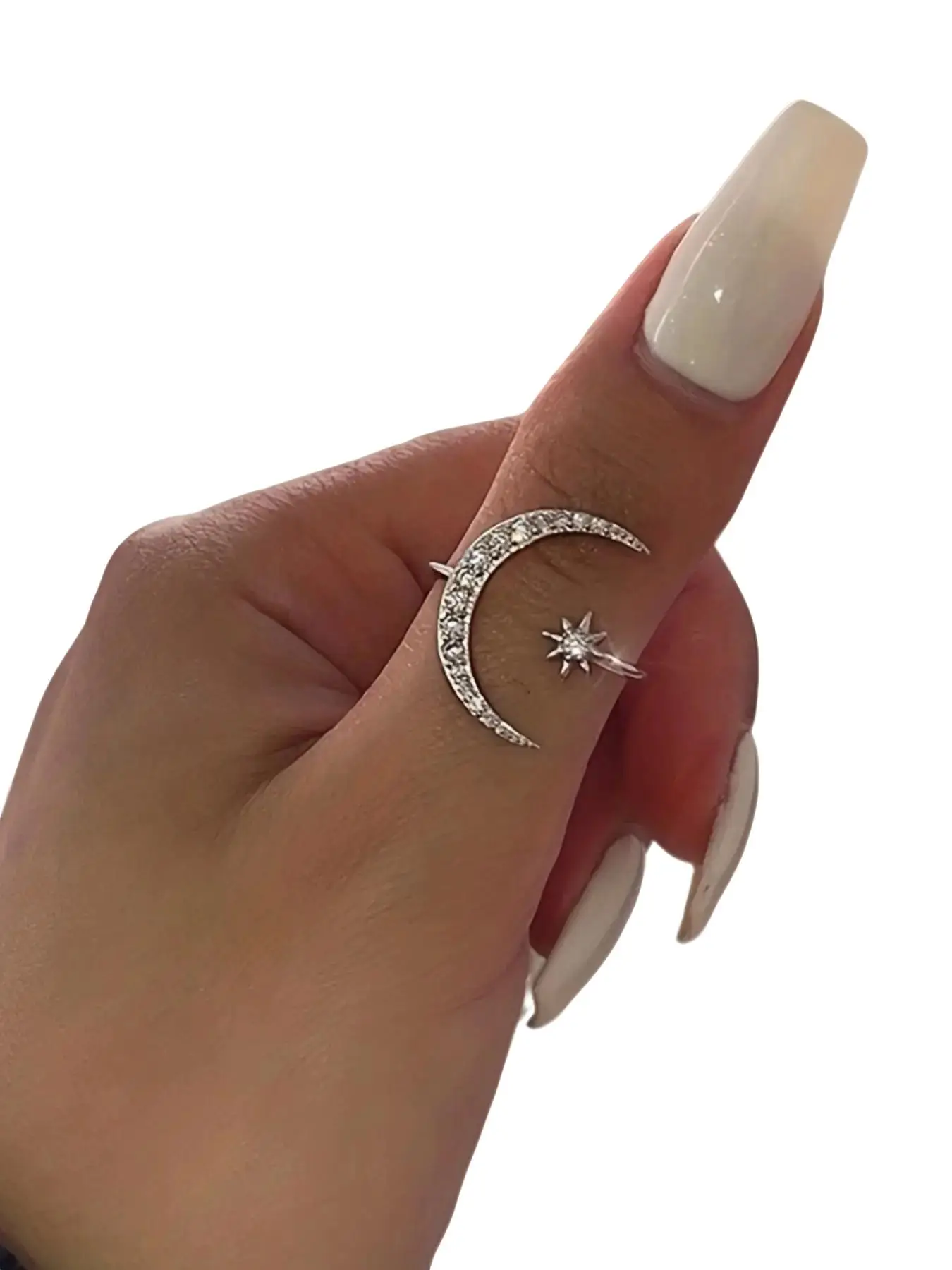 Women's Elegant Rhinestone Decorated Moon & Star Design Ring, Exquisite Trendy Elegant Everyday Ring for Daily Use, Fashionable Jewelry for Women As G