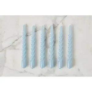 Lacquered Twisted Taper Candles, Denim, Set of 6