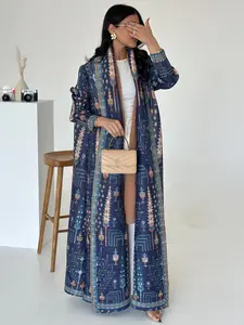 Muslim Women's Wrinkle Print Woven Long Sleeve Jacket, Modest Fashion Outerwear, Casual Elegant Design, Perfect for Daily Wear