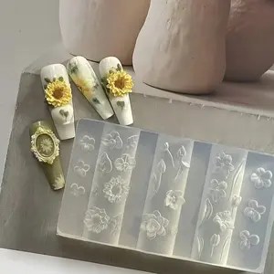 Moana Garden Flower Sunflower Vase Leaf Sculpture Nail Art Decor Transparent Mold, Unique Design for Creative Manicures & Pedicures, Flower Design Nails, Nail Tips Art