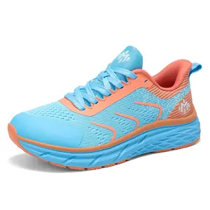 Men's Breathable Knit Running Shoes Lightweight Comfort Design Enhanced Cushioning System Multi-Surface Traction Perfect for Jogging Urban Exploration Blue/Orange Color-blocking