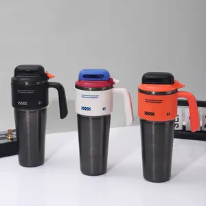 Mecha-style large-capacity stainless steel thermos cup, portable car tumbler with handle and straw for vehicles hidden storage