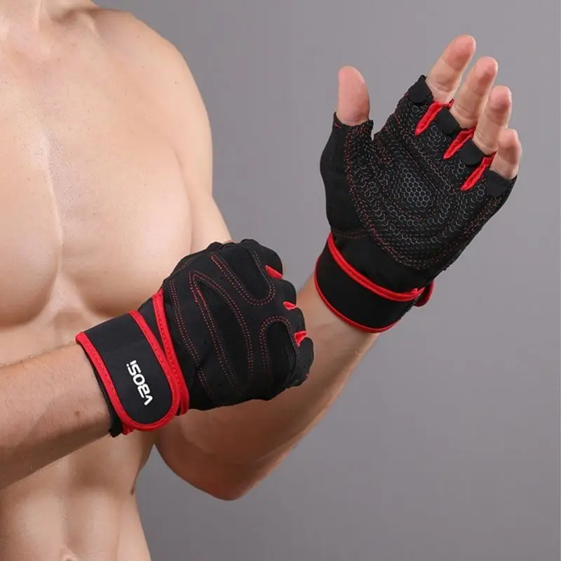 2pcs Half-Finger Sports Gloves with Wrist Guard - Flexible-Fit Protective Gear for Weightlifting, Outdoor Sports
