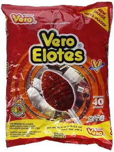Vero Elotes Paletas Sabor Fresa Con Chile Mexican Hard Candy Chili Pops 40 Pcs Snack Bonbon Sweet Spicy Traditional Flavor