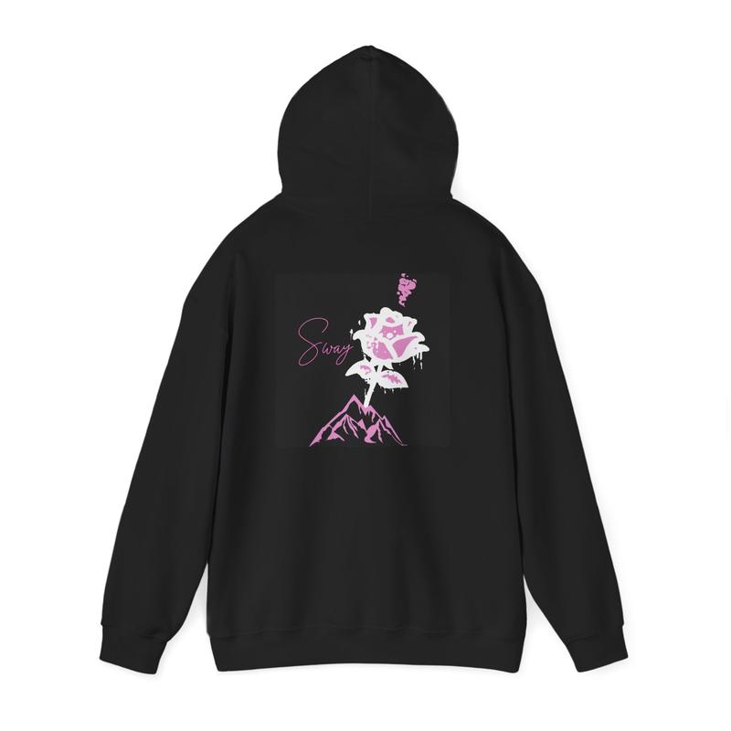 Sway Rose- Sketched Rose Over Mountain Hoodie | Pink Black Floral Graphic