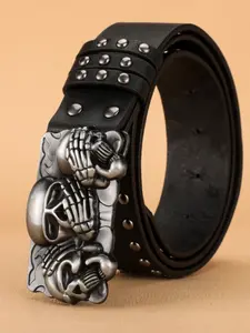 Men's Punk Rock Skull Belt, Rivet Design Metal Buckle, Halloween Y2K Unisex Waistband, Casual Style, All Seasons, Street Style Belt, Punk Fashion Belt
