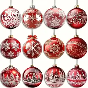 12-Piece Christmas Decorations Set, Wooden Round Snowflake Shapes, Holiday Hanging Ornaments, Home Decoration Accessories