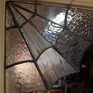 Stained glass spider web corner, halloween decorations, wall art, suncatcher, cobweb art, gothic decor, rustic farmhouse decor, gothic home decorationscottagecore