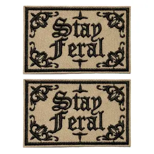 Gothic Style Stay Feral Embroidery Patch, 2 Counts/set Iron on Patch, Sewing Patch for Clothes, Jeans, Jacket, Bag, Hat, DIY Embroidery Supplies