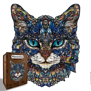 3D Handmade Blue-Eyed Cat Model Platform Piggy Bank, Decorative Wooden Handcrafted Money Saving Bank, Ideal for Handcraft Enthusiasts, Wooden Irregular Puzzle, Available in Large & Small Sizes, Personalized Heartfelt Gift, Home Decor Ornament & Money Box