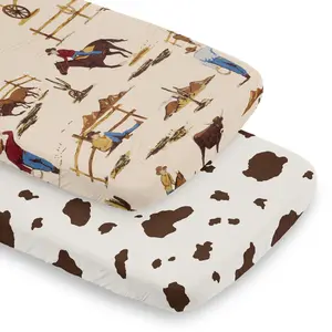 Sweet Jojo Designs 2-Piece Baby Bassinet Sheets Set (Western Cowboy) for Boys, Infant Newborn Nursery, Oval, Rectangle & Hourglass Mattress (Cow Print, Vintage Americana, Wild West, Country, Horse)