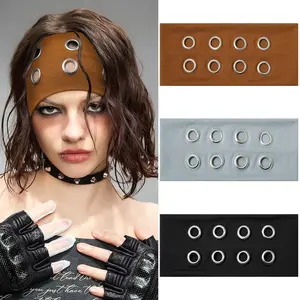 3 Pack Fashion Grommet Wide Headbands for Women, Hollow Out Eyelets Elastic  Bands | Y2k Girls Punk Grunge Stretchy Hair Accessory (Black, Coffee, Light Gray, 3.9" wide)